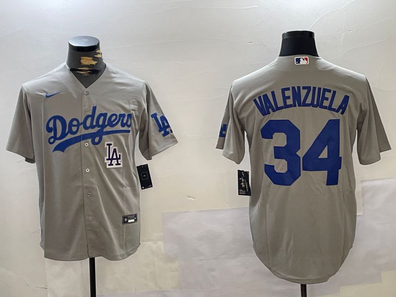 Men Los Angeles Dodgers #34 Valenzuela Grey Game 2024 Nike MLB Jersey style 11204